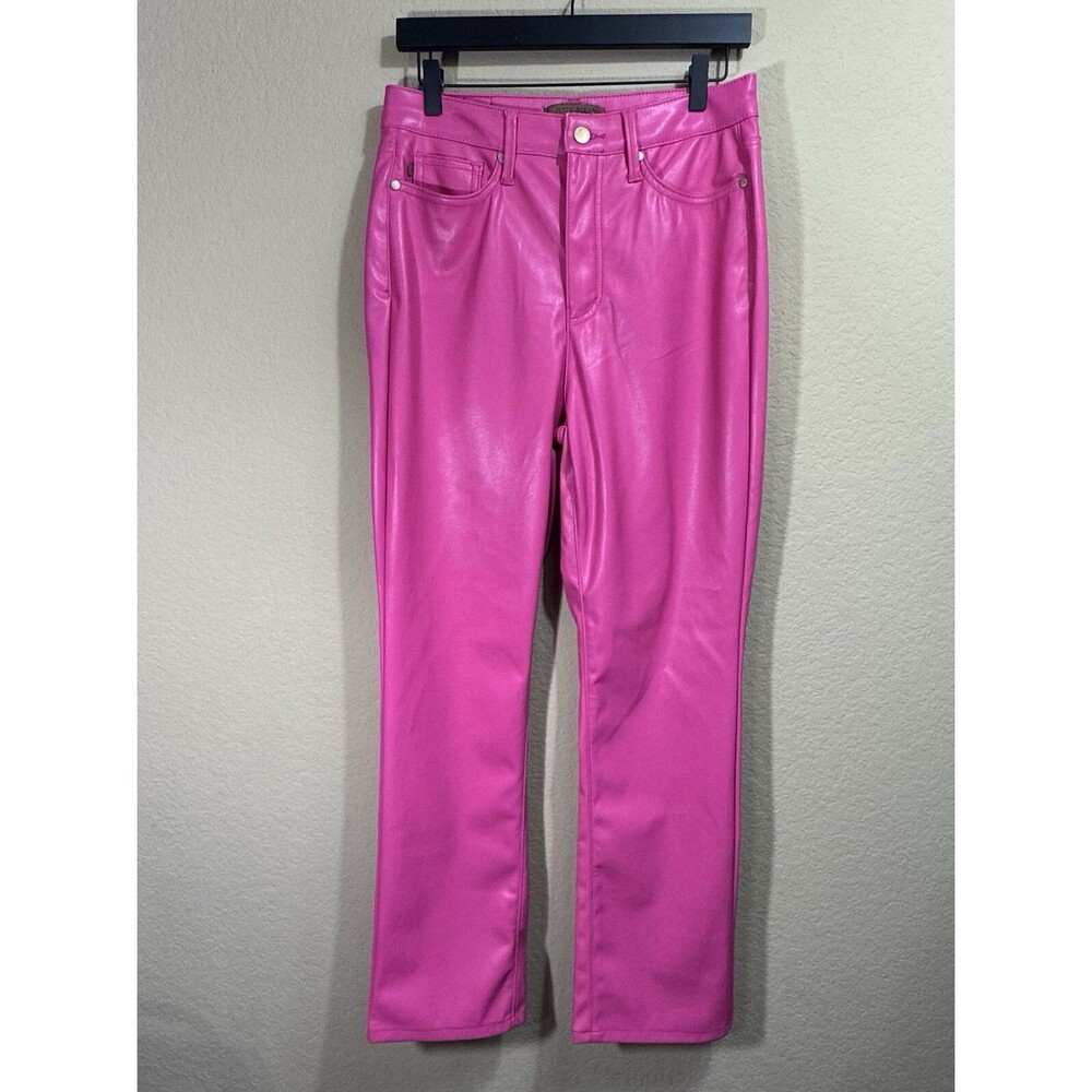 Judy Blue Hot Pink Faux Leather High Rise Straight Leg Pants Womens 7/28 JB88748